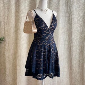 Emerald Sundae Navy Blue Glitter Lace Romantic Mini Dress Vampire Fairy Size XS